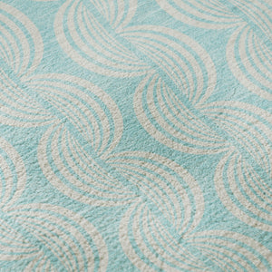 HomeRoots 8' Aqua & Ivory Ogee Round Rug - Washable, UV Protected, Durable for High-Traffic Family Spaces 682760