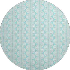 HomeRoots 8' Aqua & Ivory Ogee Round Rug - Washable, UV Protected, Durable for High-Traffic Family Spaces 682760