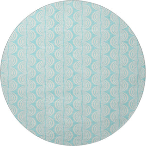 HomeRoots 8' Aqua & Ivory Ogee Round Rug - Washable, UV Protected, Durable for High-Traffic Family Spaces 682760