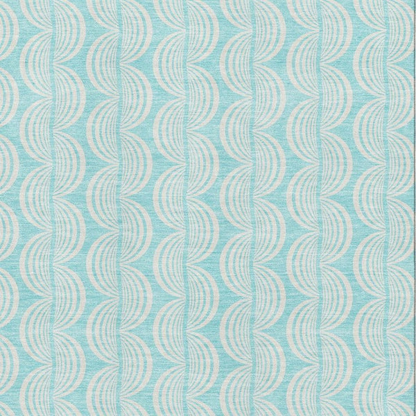HomeRoots 8' X 10' Aqua & Ivory Ogee Area Rug – Washable, UV Protected, Durable Design for Family Spaces 682761