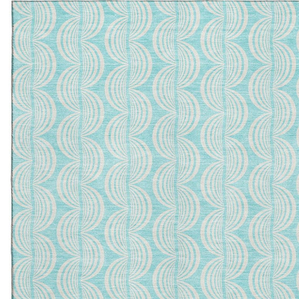 HomeRoots 9' X 12' Aqua and Ivory Ogee Area Rug – Soft, Durable, Washable with UV Protection for Every Space 682762