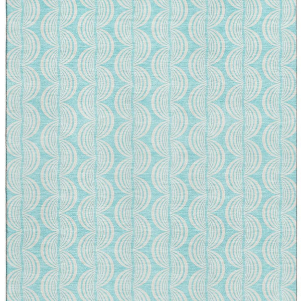 HomeRoots 9' X 12' Aqua and Ivory Ogee Area Rug – Soft, Durable, Washable with UV Protection for Every Space 682762