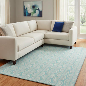 HomeRoots 10' Aqua and Ivory Ogee Area Rug - Washable, UV-Protected, Perfect for Busy Homes with Style! 682763