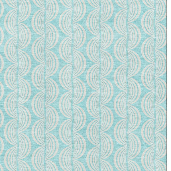 HomeRoots 10' Aqua and Ivory Ogee Area Rug - Washable, UV-Protected, Perfect for Busy Homes with Style! 682763