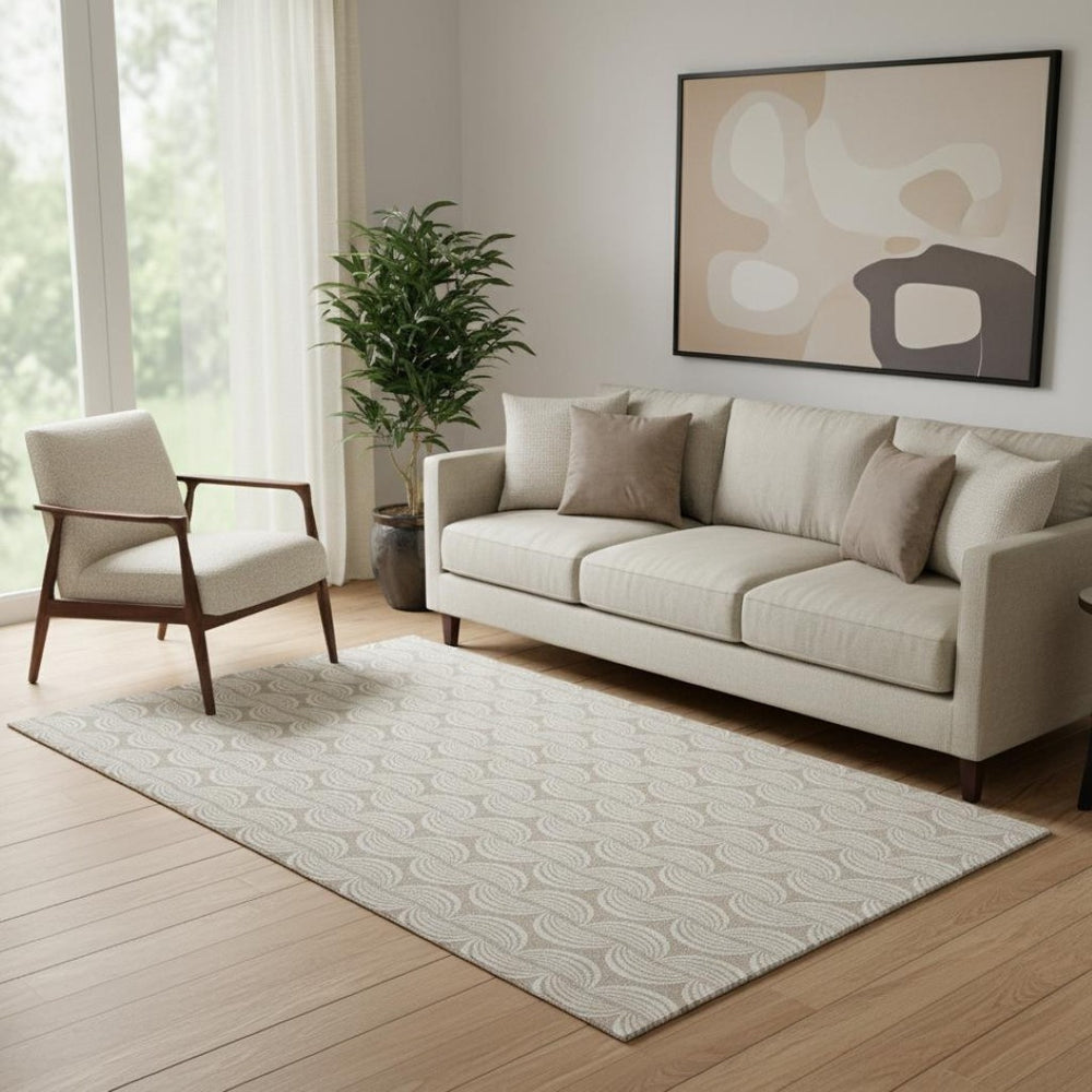 HomeRoots 5' X 8' Khaki and Ivory Ogee Area Rug – Durable, Washable, UV-Protected for High-Traffic Spaces 682765