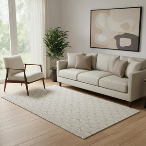 HomeRoots 5' X 8' Khaki and Ivory Ogee Area Rug – Durable, Washable, UV-Protected for High-Traffic Spaces 682765