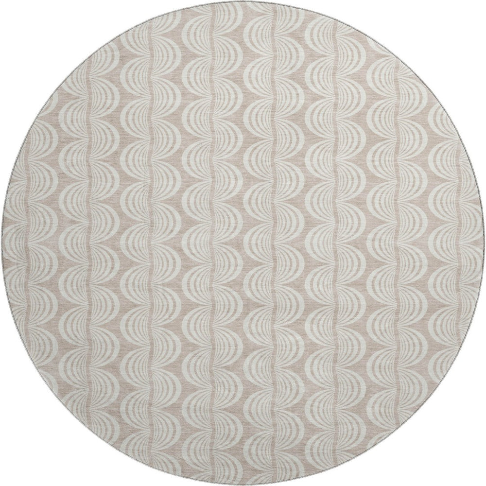 HomeRoots 8' Khaki and Ivory Ogee Round Rug - UV Protected, Stain-Resistant, Durable for Indoor & Outdoor Use 682766