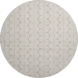 HomeRoots 8' Khaki and Ivory Ogee Round Rug - UV Protected, Stain-Resistant, Durable for Indoor & Outdoor Use 682766