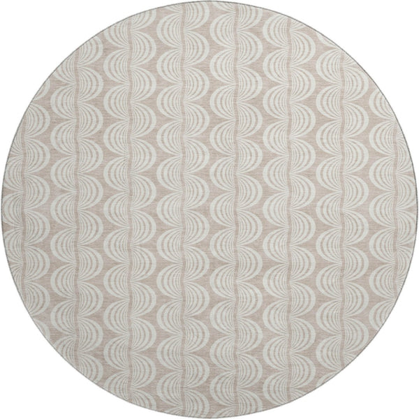 HomeRoots 8' Khaki and Ivory Ogee Round Rug - UV Protected, Stain-Resistant, Durable for Indoor & Outdoor Use 682766