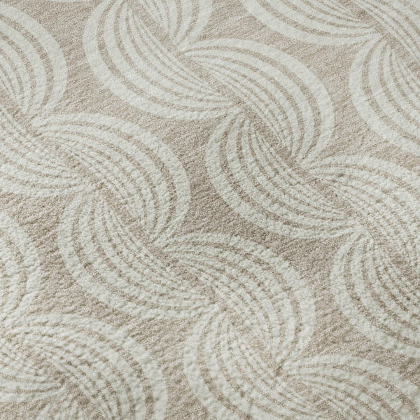 HomeRoots 8' Khaki and Ivory Ogee Round Rug - UV Protected, Stain-Resistant, Durable for Indoor & Outdoor Use 682766