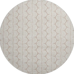HomeRoots 8' Khaki and Ivory Ogee Round Rug - UV Protected, Stain-Resistant, Durable for Indoor & Outdoor Use 682766