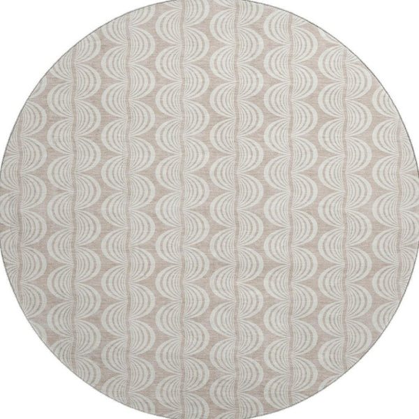 HomeRoots 8' Khaki and Ivory Ogee Round Rug - UV Protected, Stain-Resistant, Durable for Indoor & Outdoor Use 682766