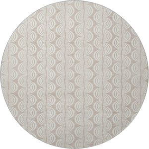 HomeRoots 8' Khaki and Ivory Ogee Round Rug - UV Protected, Stain-Resistant, Durable for Indoor & Outdoor Use 682766