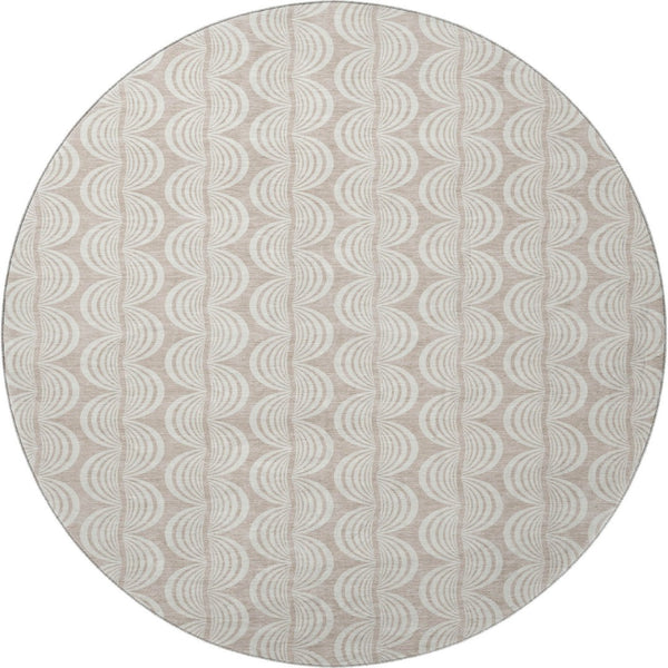 HomeRoots 8' Khaki and Ivory Ogee Round Rug - UV Protected, Stain-Resistant, Durable for Indoor & Outdoor Use 682766
