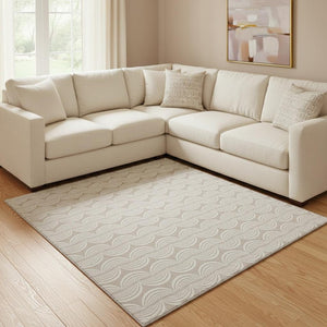 HomeRoots 8' X 10' Khaki and Ivory Ogee Area Rug - Durable, Stain-Resistant, UV Protected for Busy Homes! 682767