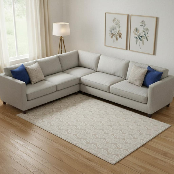 HomeRoots 9' X 12' Khaki and Ivory Ogee Area Rug - Durable, Stain Resistant, UV Protected for Busy Homes! 682768