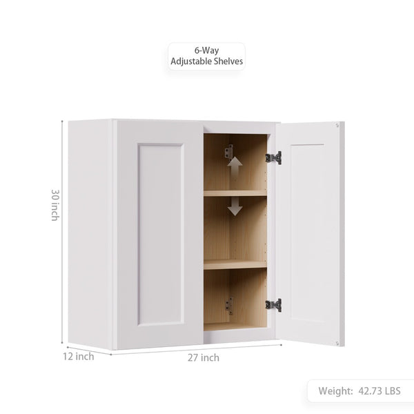English Elm White Shaker Solid Wood Wall Cabinet Soft Close Double Door Kitchen Bath Storage W5662P465993