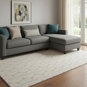 HomeRoots 10' X 14' Khaki Ogee Area Rug – Washable, UV Protected, Stain Resistant for Stylish High-Traffic Spaces 682769