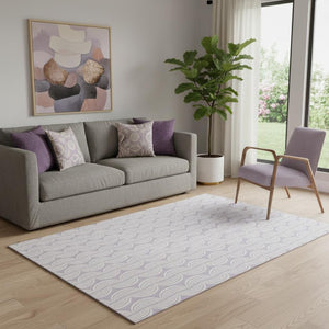 HomeRoots 5' X 8' Stylish Lavender & Ivory Ogee Area Rug - Durable, Stain-Resistant, UV Protected Design! 682771