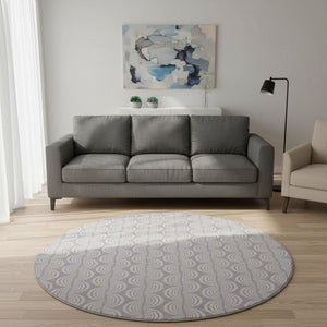 HomeRoots 8' Stylish Lavender and Ivory Ogee Washable Round Rug with UV Protection for High-Traffic Areas 682772