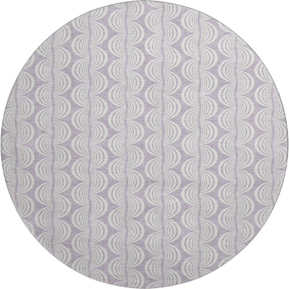 HomeRoots 8' Stylish Lavender and Ivory Ogee Washable Round Rug with UV Protection for High-Traffic Areas 682772