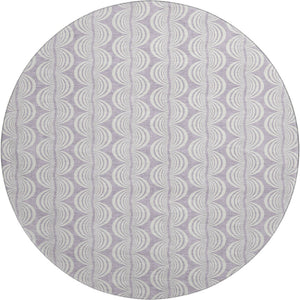 HomeRoots 8' Stylish Lavender and Ivory Ogee Washable Round Rug with UV Protection for High-Traffic Areas 682772