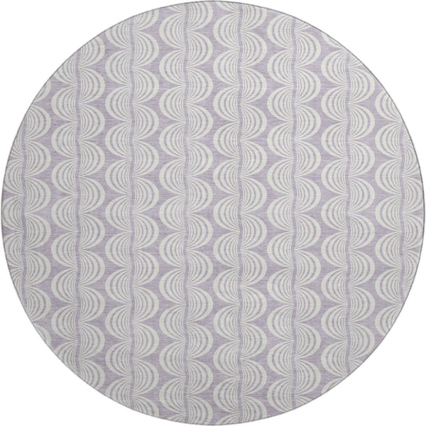 HomeRoots 8' Stylish Lavender and Ivory Ogee Washable Round Rug with UV Protection for High-Traffic Areas 682772