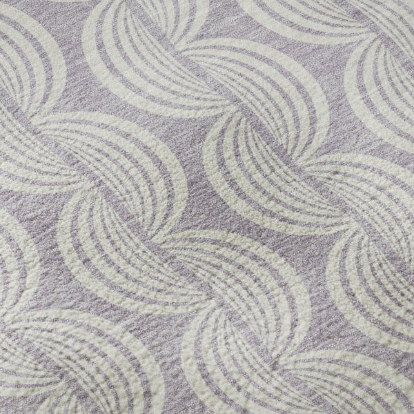 HomeRoots 8' Stylish Lavender and Ivory Ogee Washable Round Rug with UV Protection for High-Traffic Areas 682772