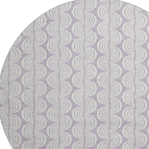 HomeRoots 8' Stylish Lavender and Ivory Ogee Washable Round Rug with UV Protection for High-Traffic Areas 682772