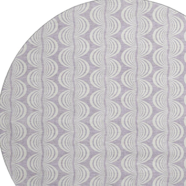 HomeRoots 8' Stylish Lavender and Ivory Ogee Washable Round Rug with UV Protection for High-Traffic Areas 682772