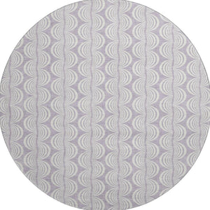 HomeRoots 8' Stylish Lavender and Ivory Ogee Washable Round Rug with UV Protection for High-Traffic Areas 682772