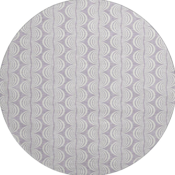 HomeRoots 8' Stylish Lavender and Ivory Ogee Washable Round Rug with UV Protection for High-Traffic Areas 682772