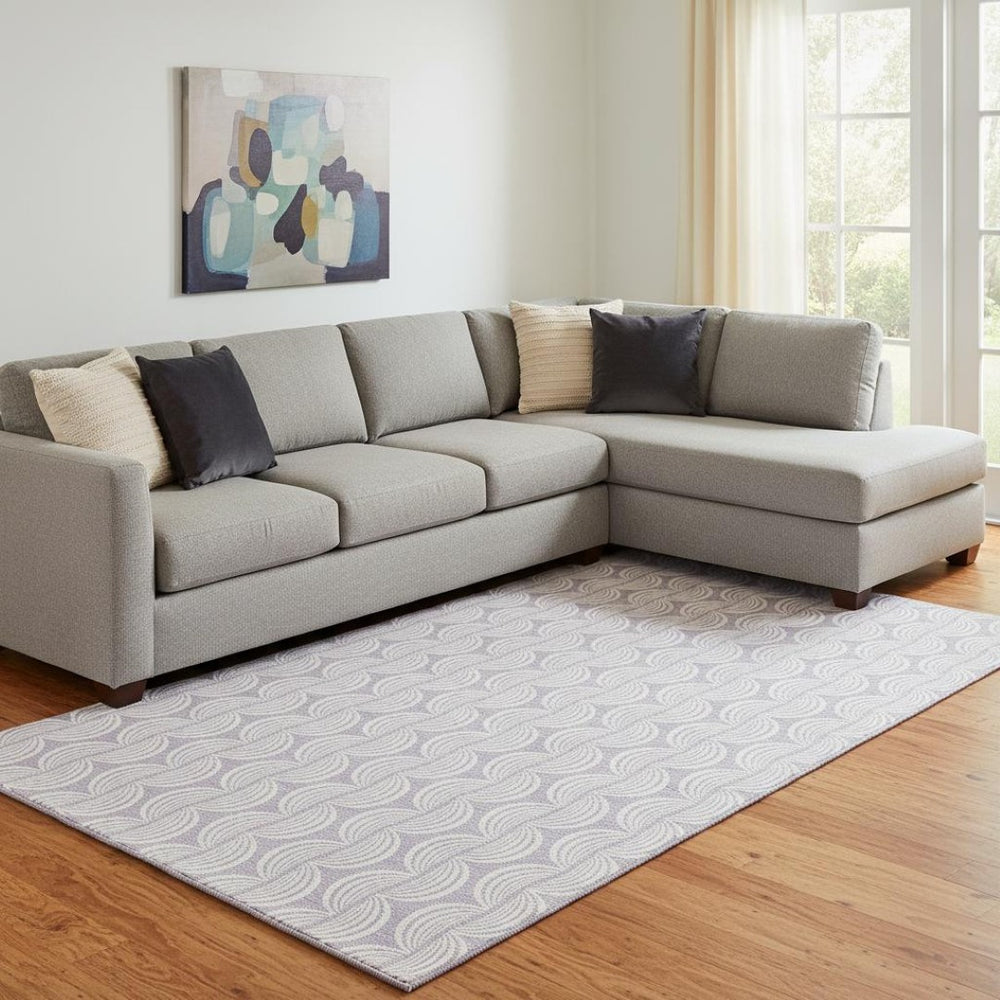 HomeRoots 10' X 14' Elegant Lavender and Ivory Ogee Area Rug: Washable, UV-Protected, Family-Friendly Design 682775