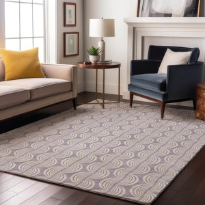 HomeRoots 10' X 14' Elegant Lavender and Ivory Ogee Area Rug: Washable, UV-Protected, Family-Friendly Design 682775