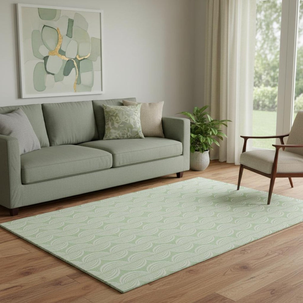 HomeRoots 5' X 8' Mint Green Ogee Area Rug with UV Protection - Durable, Stylish, Stain-Resistant Design for Home 682777