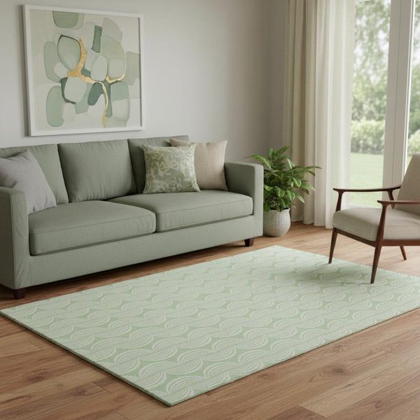 HomeRoots 5' X 8' Mint Green Ogee Area Rug with UV Protection - Durable, Stylish, Stain-Resistant Design for Home 682777