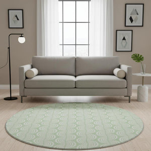 HomeRoots 8' Mint Green & Ivory Ogee Round Rug - UV Protected, Stain Resistant, Perfect for Family Spaces! 682778
