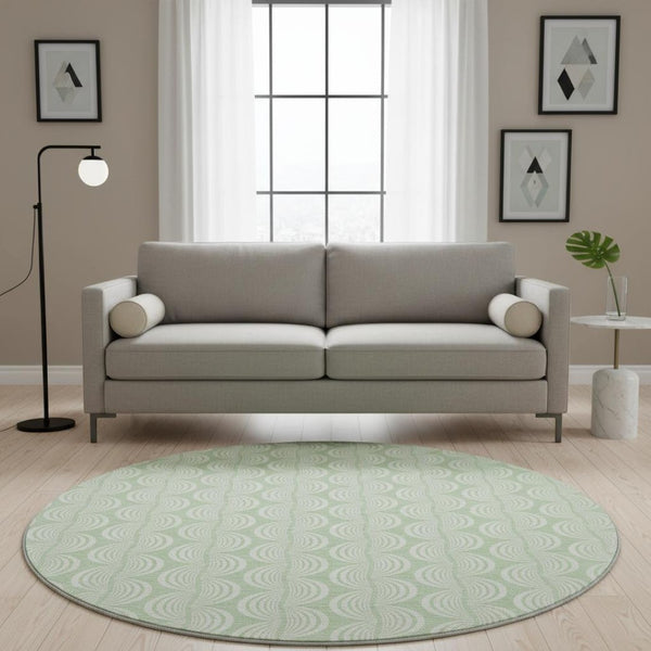 HomeRoots 8' Mint Green & Ivory Ogee Round Rug - UV Protected, Stain Resistant, Perfect for Family Spaces! 682778
