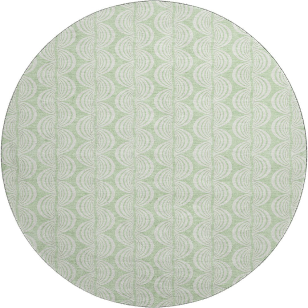 HomeRoots 8' Mint Green & Ivory Ogee Round Rug - UV Protected, Stain Resistant, Perfect for Family Spaces! 682778
