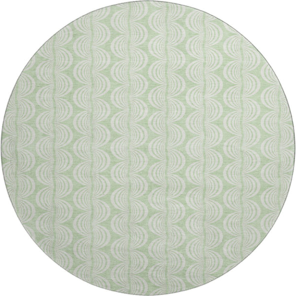 HomeRoots 8' Mint Green & Ivory Ogee Round Rug - UV Protected, Stain Resistant, Perfect for Family Spaces! 682778