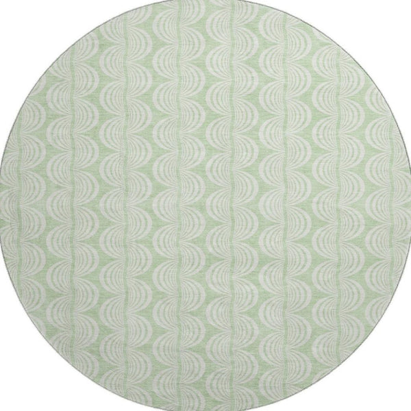 HomeRoots 8' Mint Green & Ivory Ogee Round Rug - UV Protected, Stain Resistant, Perfect for Family Spaces! 682778
