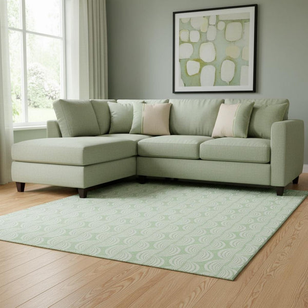 HomeRoots 8' X 10' Washable Mint Green & Ivory Ogee Area Rug - UV Protected, Stain Resistant, Perfect for Families! 682779