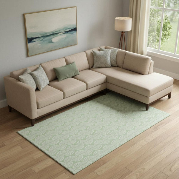 HomeRoots 9' X 12' Mint Green & Ivory Ogee Area Rug - Washable, UV Protected, Stylish & Durable for Any Room 682780