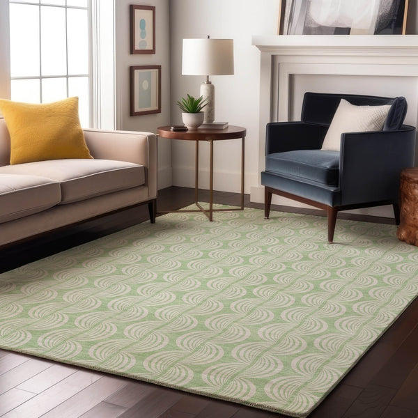 HomeRoots 9' X 12' Mint Green & Ivory Ogee Area Rug - Washable, UV Protected, Stylish & Durable for Any Room 682780