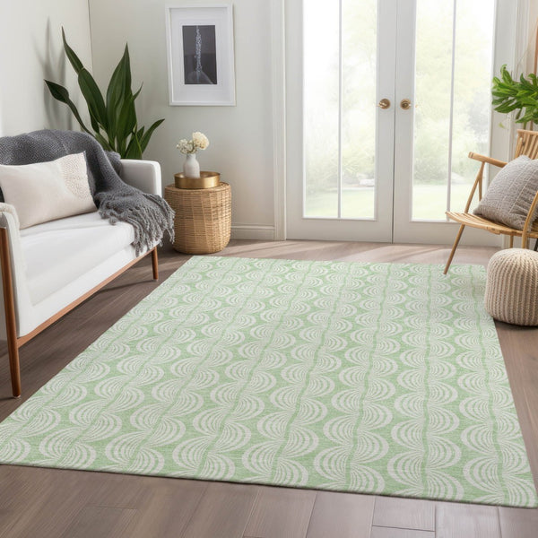HomeRoots 9' X 12' Mint Green & Ivory Ogee Area Rug - Washable, UV Protected, Stylish & Durable for Any Room 682780