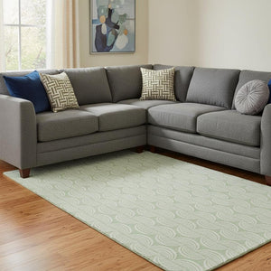 HomeRoots 10' X 14' Mint Green & Ivory Ogee Area Rug - Washable, UV Protected, Stain-Resistant for Busy Homes 682781