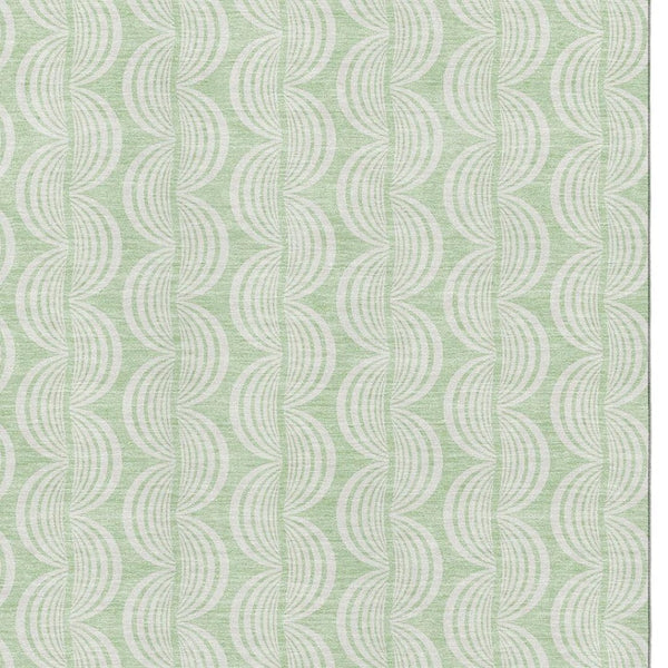 HomeRoots 10' X 14' Mint Green & Ivory Ogee Area Rug - Washable, UV Protected, Stain-Resistant for Busy Homes 682781