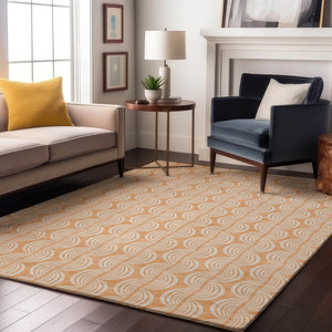 HomeRoots 5' X 8' Peach Ivory & Brown Ogee Area Rug - Stain Resistant, UV Protected, Perfect for Any Room 682783