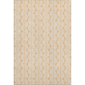 HomeRoots 5' X 8' Peach Ivory & Brown Ogee Area Rug - Stain Resistant, UV Protected, Perfect for Any Room 682783