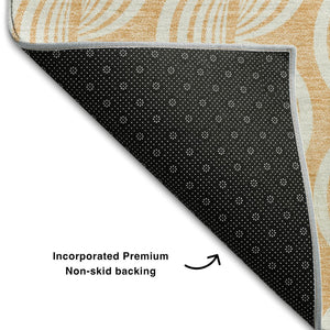 HomeRoots 5' X 8' Peach Ivory & Brown Ogee Area Rug - Stain Resistant, UV Protected, Perfect for Any Room 682783